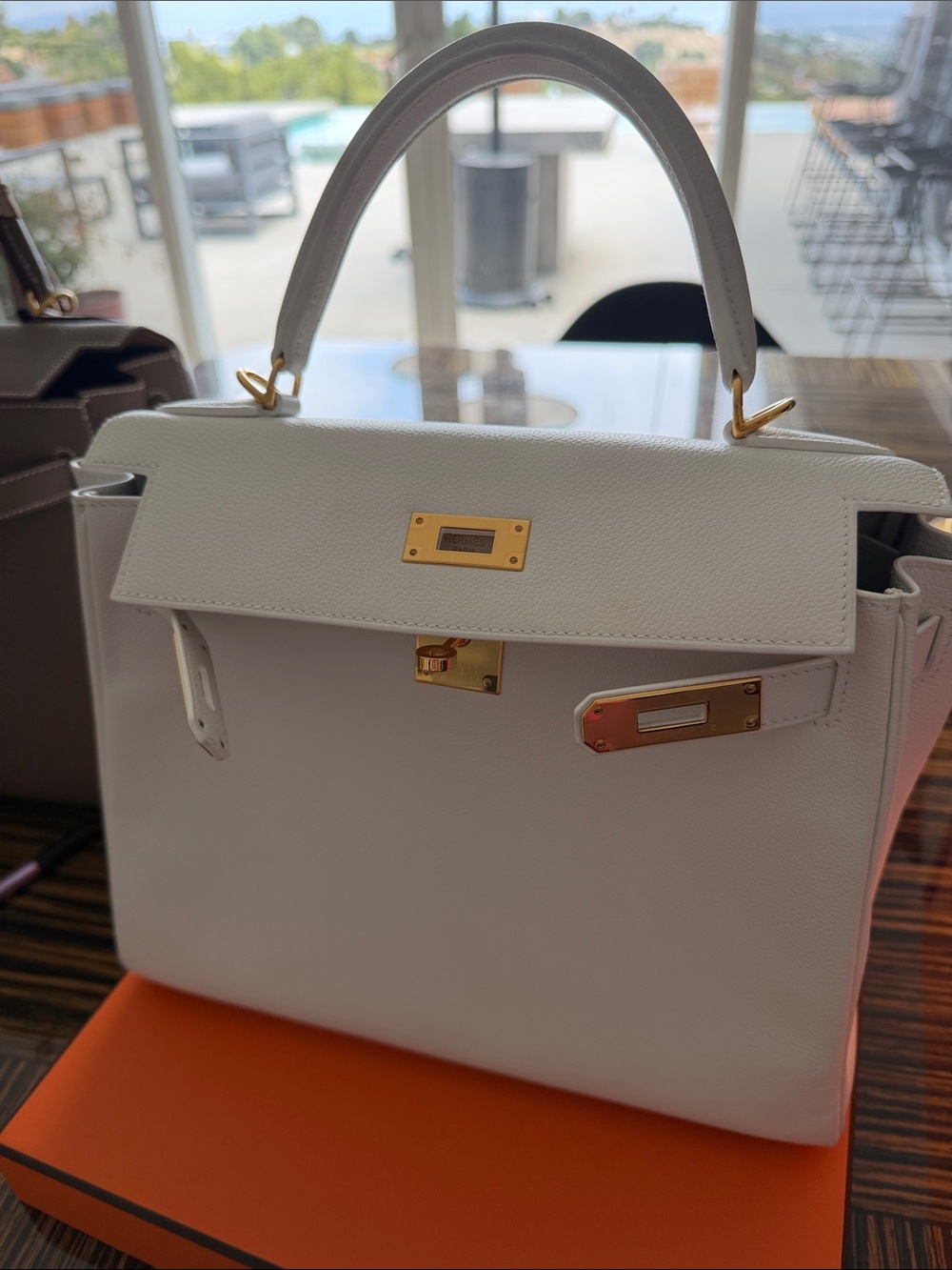 Hermes White Leather Top-Handle Satchel with Gold Hardware - Picture 5 of 5